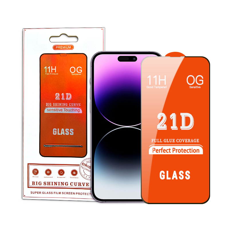 2022 Hot Sell 21D Full coverage Flue Glue Shock Resistant Bubble Free Tempered Glass Screen Protector For Iphone 14 Pro Max