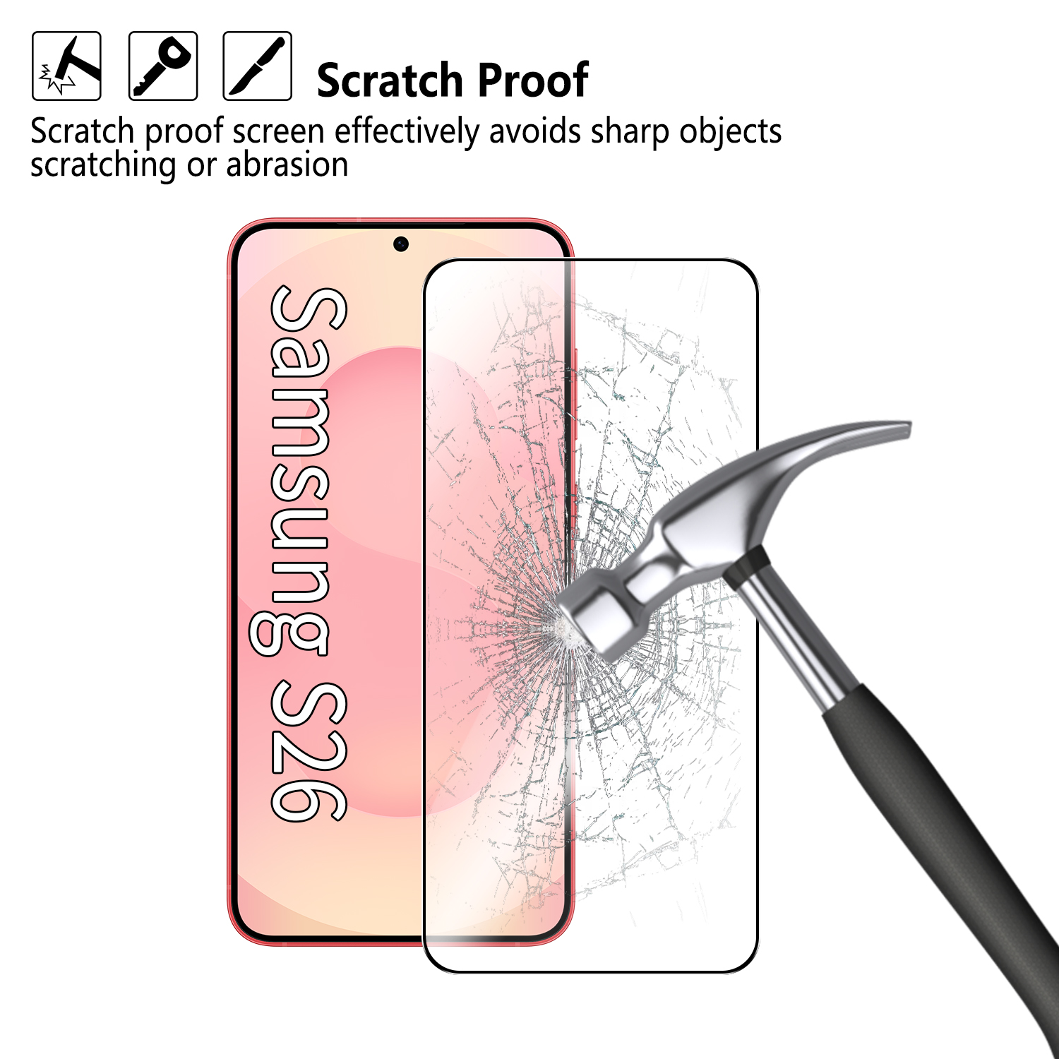 2.5D Tempered Glass Silk Print Full coverage Screen Protector for Samsung S26 Plus S26 Ultra Unlocked Fingerprint
