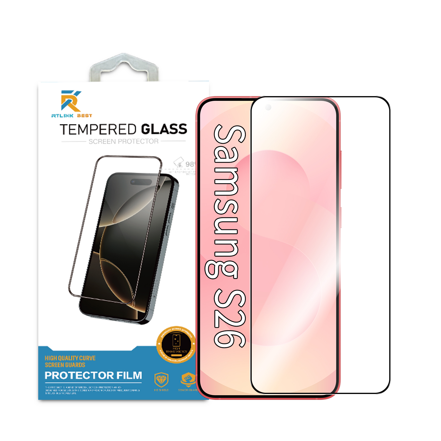 2.5D Tempered Glass Silk Print Full coverage Screen Protector for Samsung S26 Plus S26 Ultra Unlocked Fingerprint