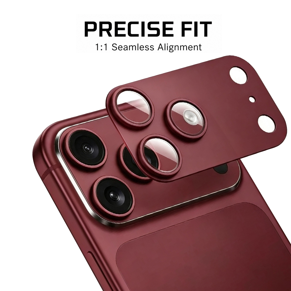 Deep Cherry Matte Metal Armor Full Cover Camera Lens Protector for iPhone 18 Pro / 18 Pro Max